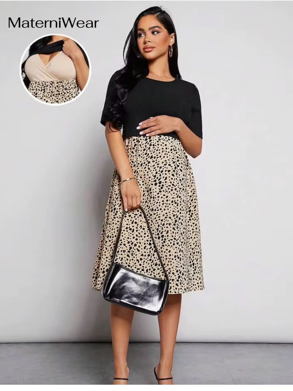 MaterniWear Maternity Dalmatian Print A-Line Nursing Dress